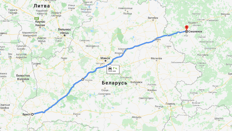 Карта маршрута брест-смоленск