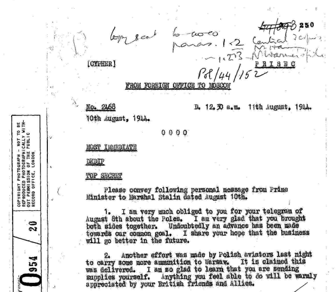 Письмо Черчилля Сталину 10 августа 1944